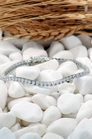 Su Yolu 2,5 Mm Pırlanta Montürlü Gümüş Bileklik 3835