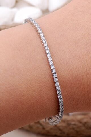 Su Yolu 2,5 Mm Pırlanta Montürlü Gümüş Bileklik 3835