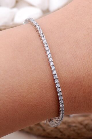 Su Yolu 2,5 Mm Pırlanta Montürlü Gümüş Bileklik 3835