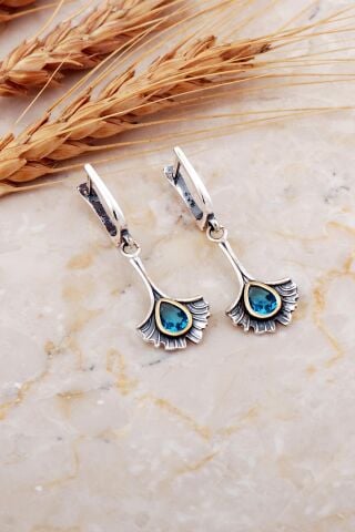 Akuamarin Taşlı Karanfil Çekiç Dövme Elişi Gümüş Küpe 7208