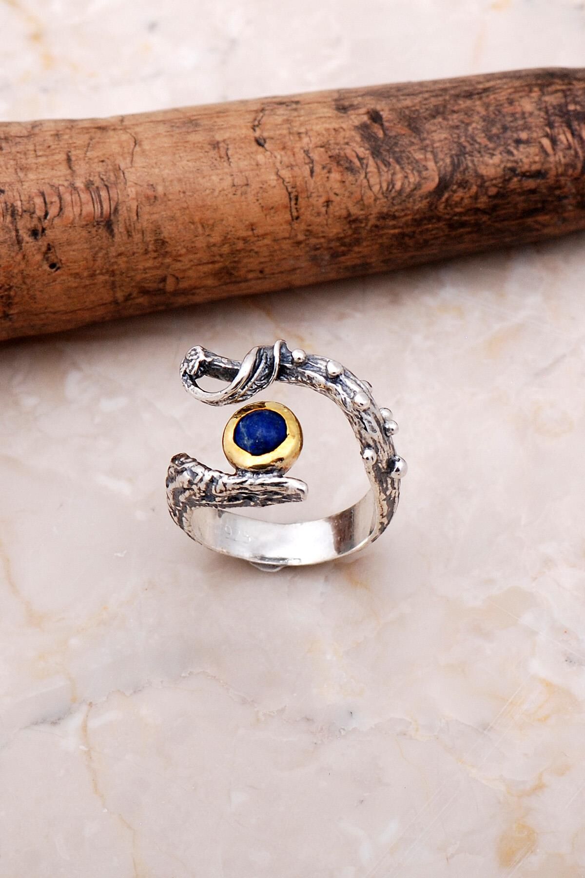 Lapis Lazuli Elişi Tasarım Gümüş Sarmaşık Yüzük 3045