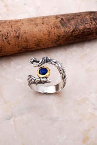 Lapis Lazuli Elişi Tasarım Gümüş Sarmaşık Yüzük 3045