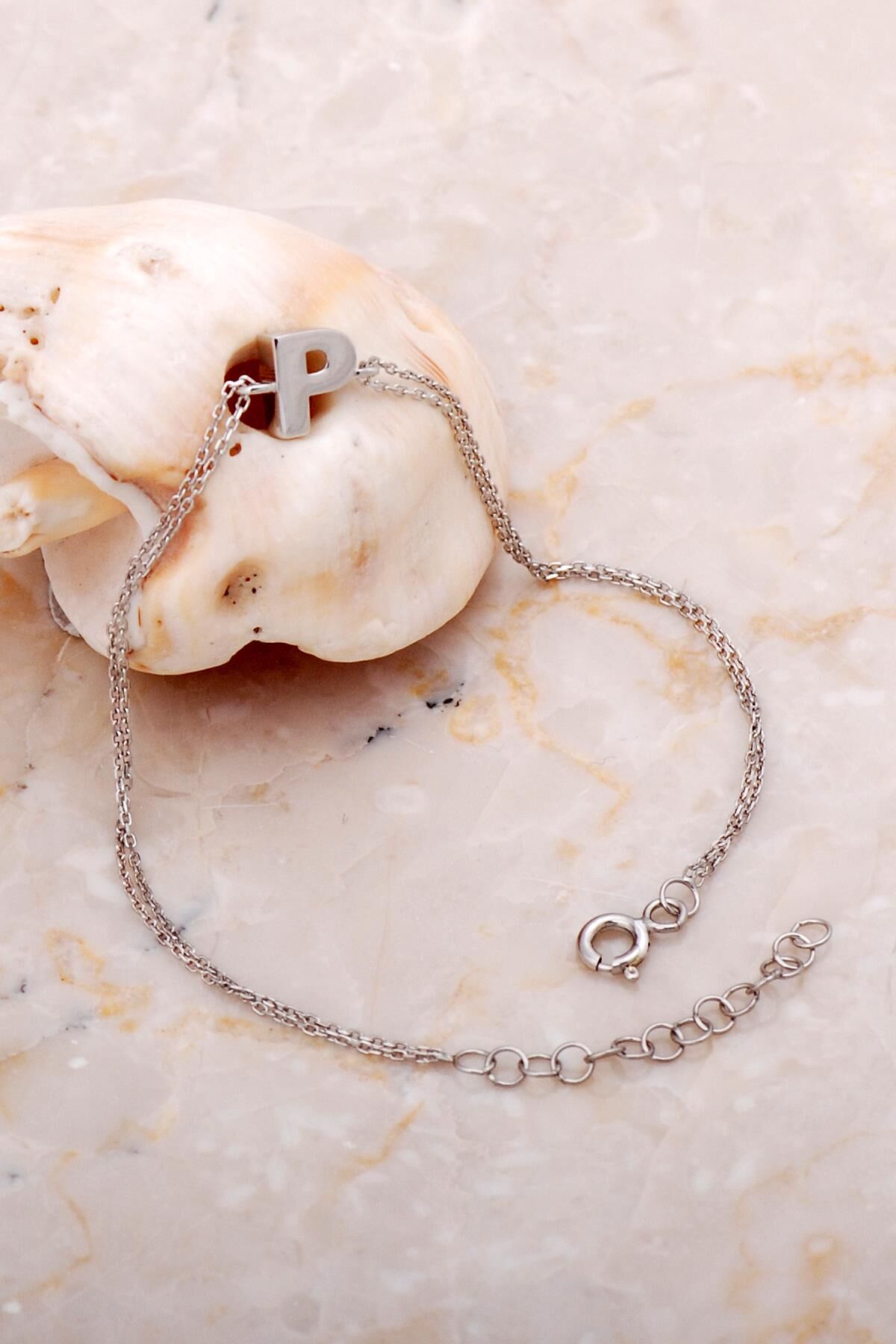 P Harfi Rodyumlu Gümüş Bileklik 4239