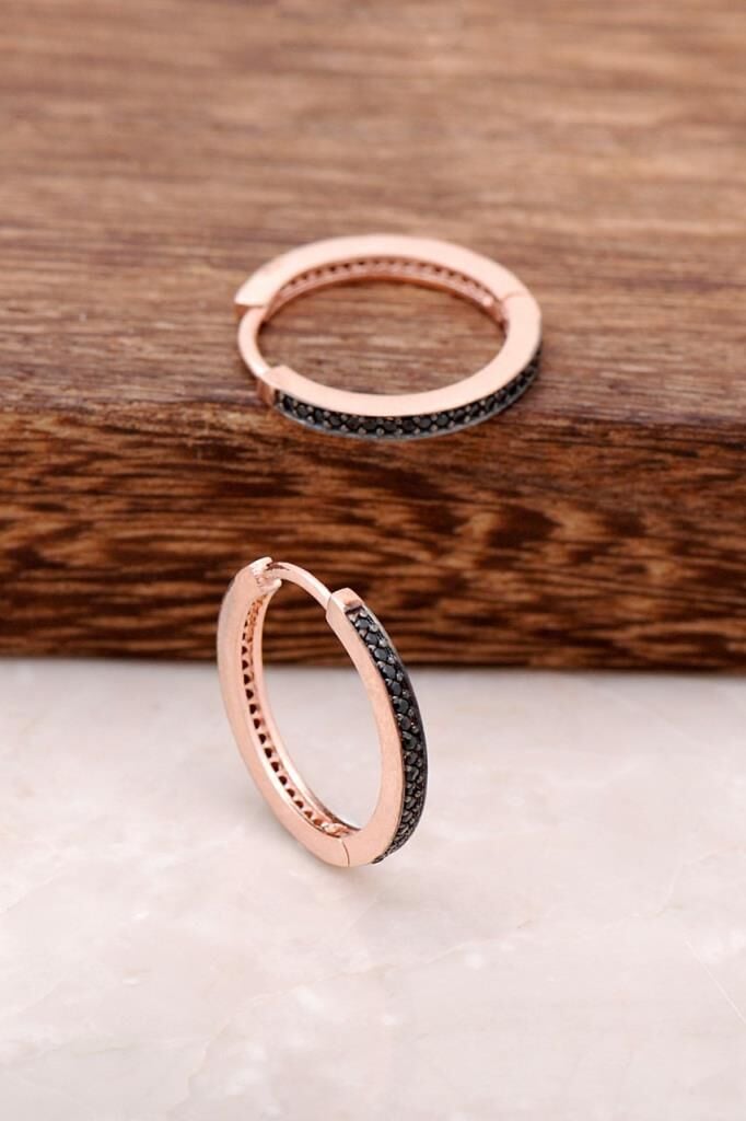 Rose Gümüş Tamtur Safir Taşlı Halka Küpe 3713