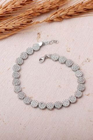 Sıra Taşlı Rodyumlu Işıltılı 925 Ayar Gümüş Bileklik 4891