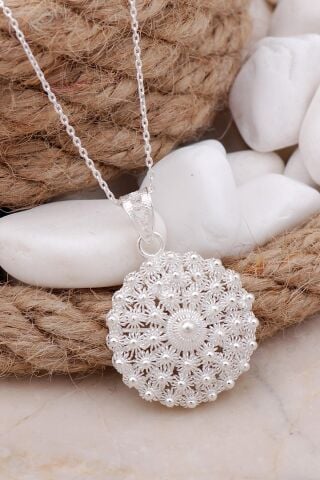 Bereket Modeli Telkari Elişi Gümüş Kolye 7618