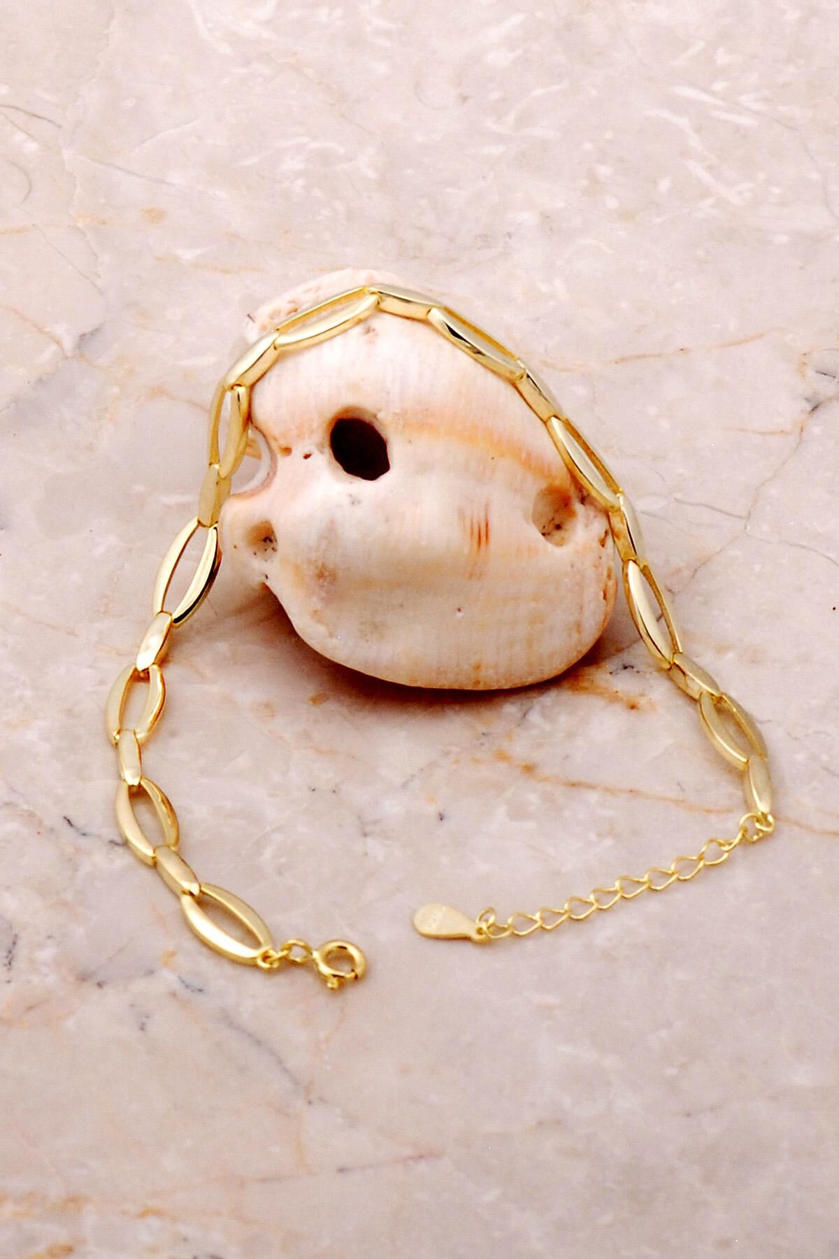 Kaburga Altın Yaldızlı Gümüş Bileklik 3704