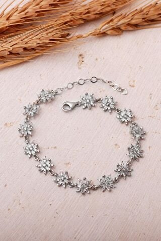 Kristal Kar Tanesi Baget Taşlı Rodyumlu 925 Ayar Gümüş Bileklik 4892
