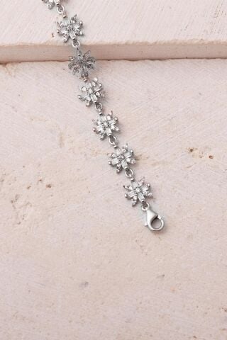 Kristal Kar Tanesi Baget Taşlı Rodyumlu 925 Ayar Gümüş Bileklik 4892