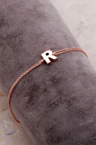 R Harfi Rose Gümüş Bileklik 4240