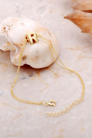 R Harfi Altın Kaplama Gümüş Bileklik 4241