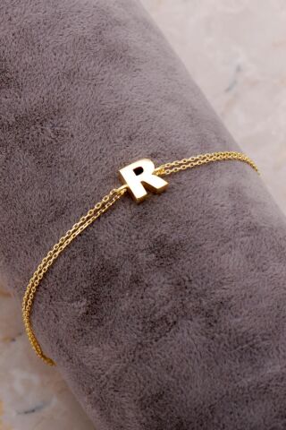 R Harfi Altın Kaplama Gümüş Bileklik 4241
