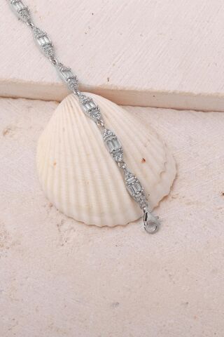 Baget Taşlı Mekik Rodyumlu 925 Ayar Gümüş Bileklik 4894