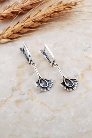 Mistik Topaz Taşlı Karanfil Çekiç Dövme Elişi Gümüş Küpe 7212