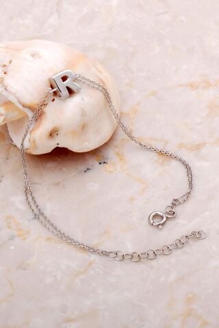 R Harfi Rodyumlu Gümüş Bileklik 4242