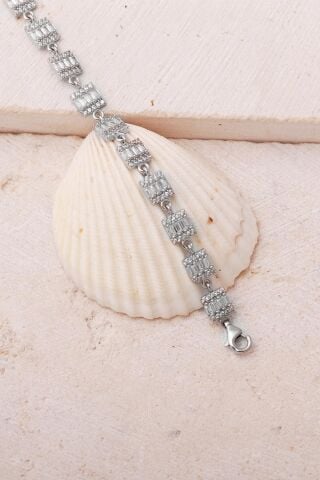 Baget Taşlı Kare Rodyumlu 925 Ayar Gümüş Bileklik 4895