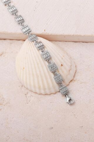 Baget Taşlı Kare Rodyumlu 925 Ayar Gümüş Bileklik 4895