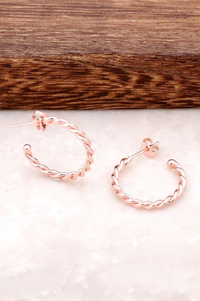 El Sarması Orta Boy Rose Gümüş Halka Küpe 2176