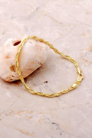 İtalyan Örgü 18 Cm Altın Yaldızlı Gümüş Bileklik 3707