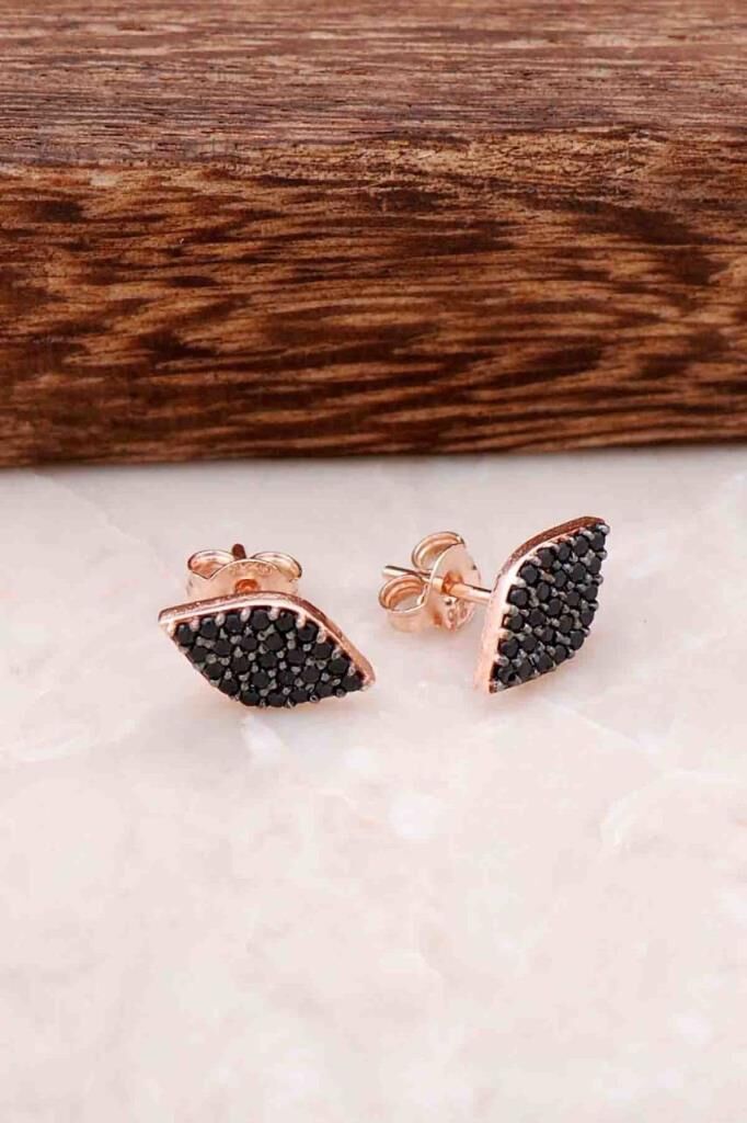 Rose Gümüş Safir Taşlı Göz Küpe 4130