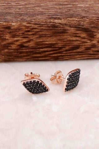 Rose Gümüş Safir Taşlı Göz Küpe 4130