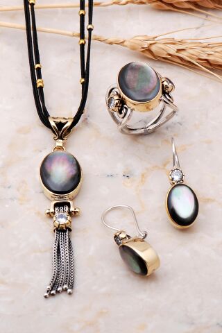 Sedef Taşlı Tasarım Gümüş Set 1893