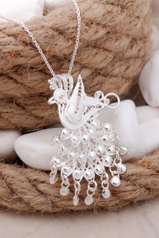 Tavus Kuşu Telkari Elişi Gümüş Kolye 7620