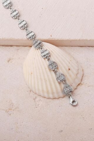 Baget Taşlı Kalp Rodyumlu 925 Ayar Gümüş Bileklik 4896