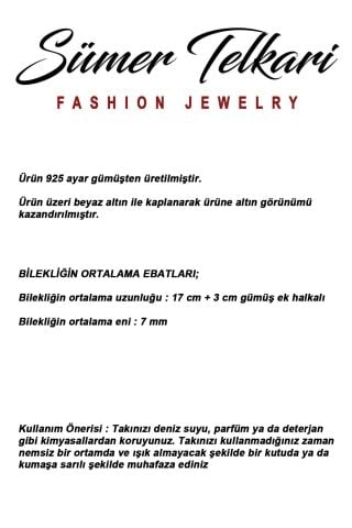 Baget Taşlı Kalp Rodyumlu 925 Ayar Gümüş Bileklik 4896