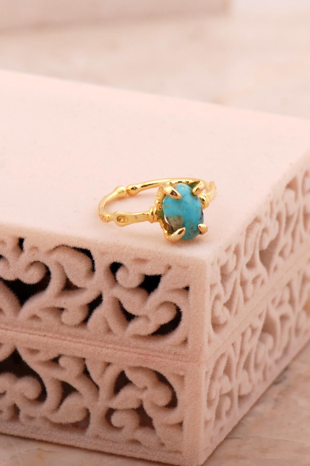 Turkuaz Taşlı Altın Yaldızlı Gümüş Yüzük 5797