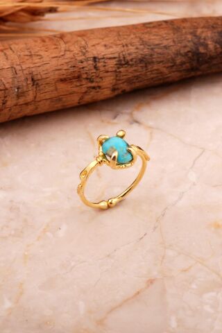 Turkuaz Taşlı Altın Yaldızlı Gümüş Yüzük 5797
