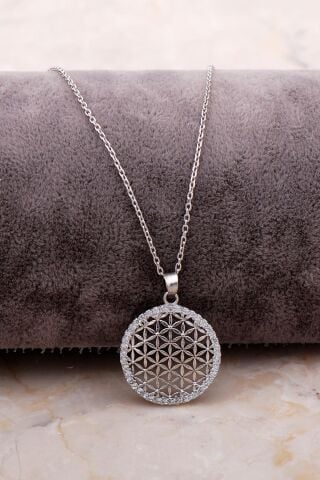 Yaşam Çieçeği Rodyumlu Gümüş Tamtur Taşlı Kolye 6902