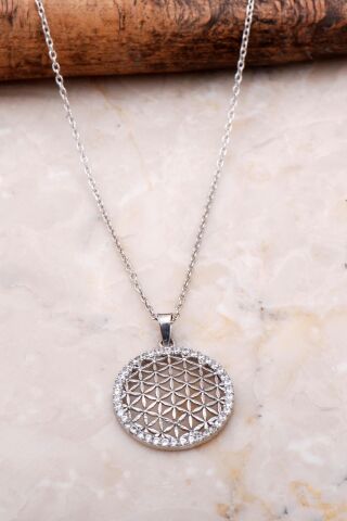 Yaşam Çieçeği Rodyumlu Gümüş Tamtur Taşlı Kolye 6902