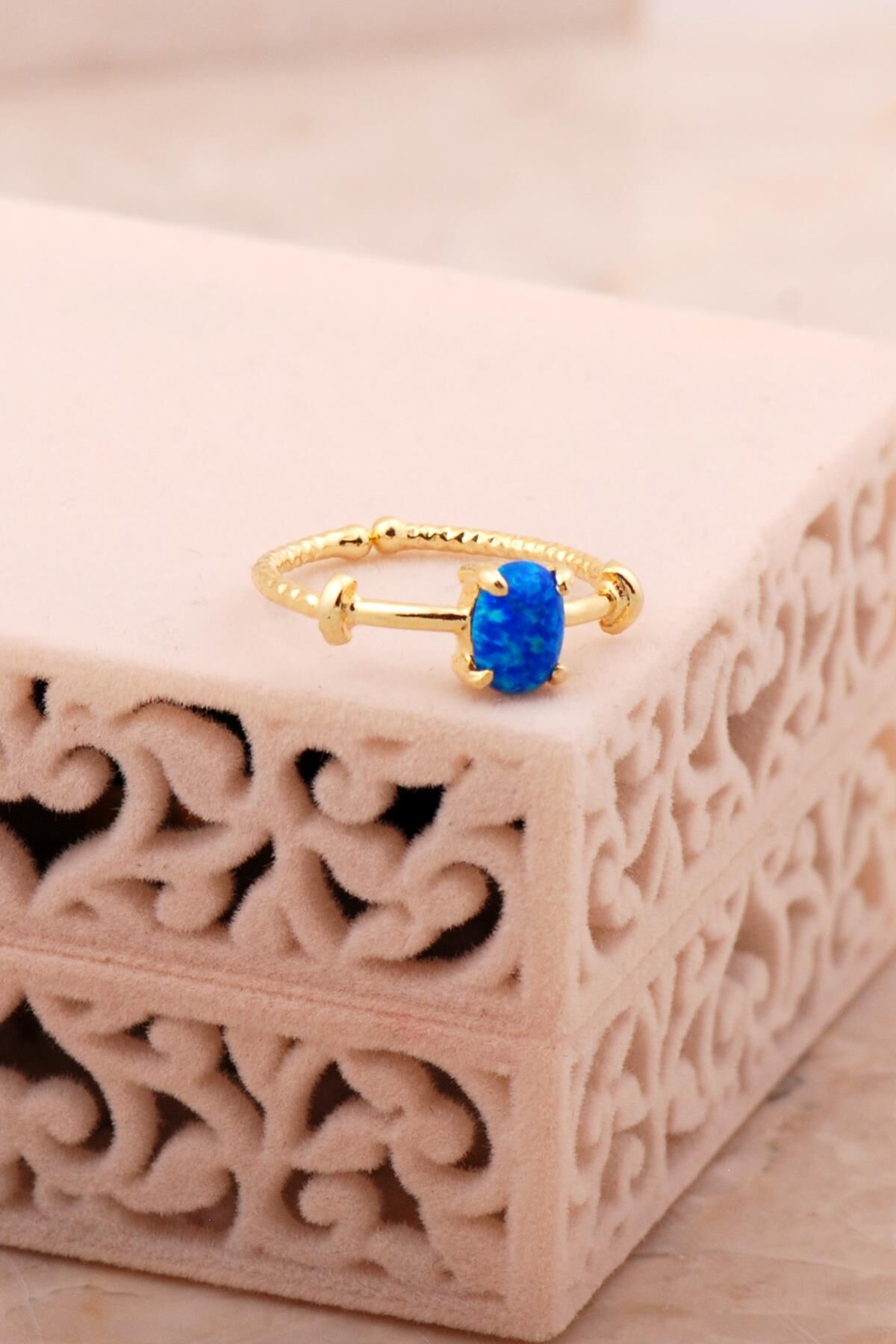 Opal Taşlı Altın Yaldızlı Gümüş Yüzük 5798