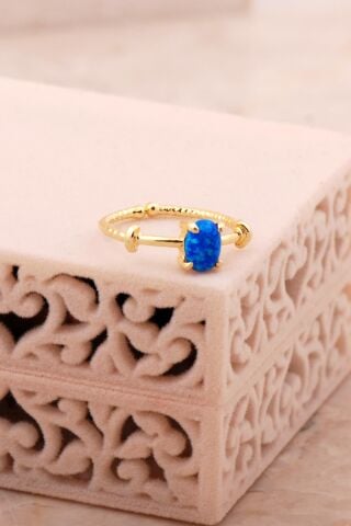 Opal Taşlı Altın Yaldızlı Gümüş Yüzük 5798