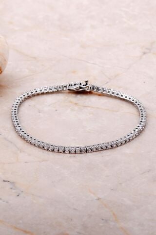 Su Yolu 2 Mm Pırlanta Montürlü Gümüş Bileklik 3710