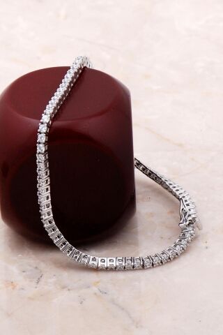 Su Yolu 2 Mm Pırlanta Montürlü Gümüş Bileklik 3710