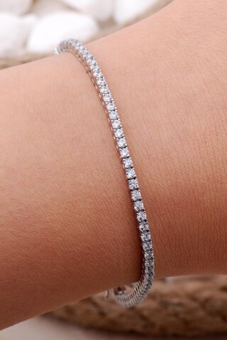 Su Yolu 2 Mm Pırlanta Montürlü Gümüş Bileklik 3710