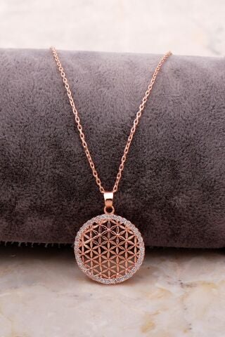 Yaşam Çiçeği Rose Gümüş Tamtur Taşlı Kolye 6904