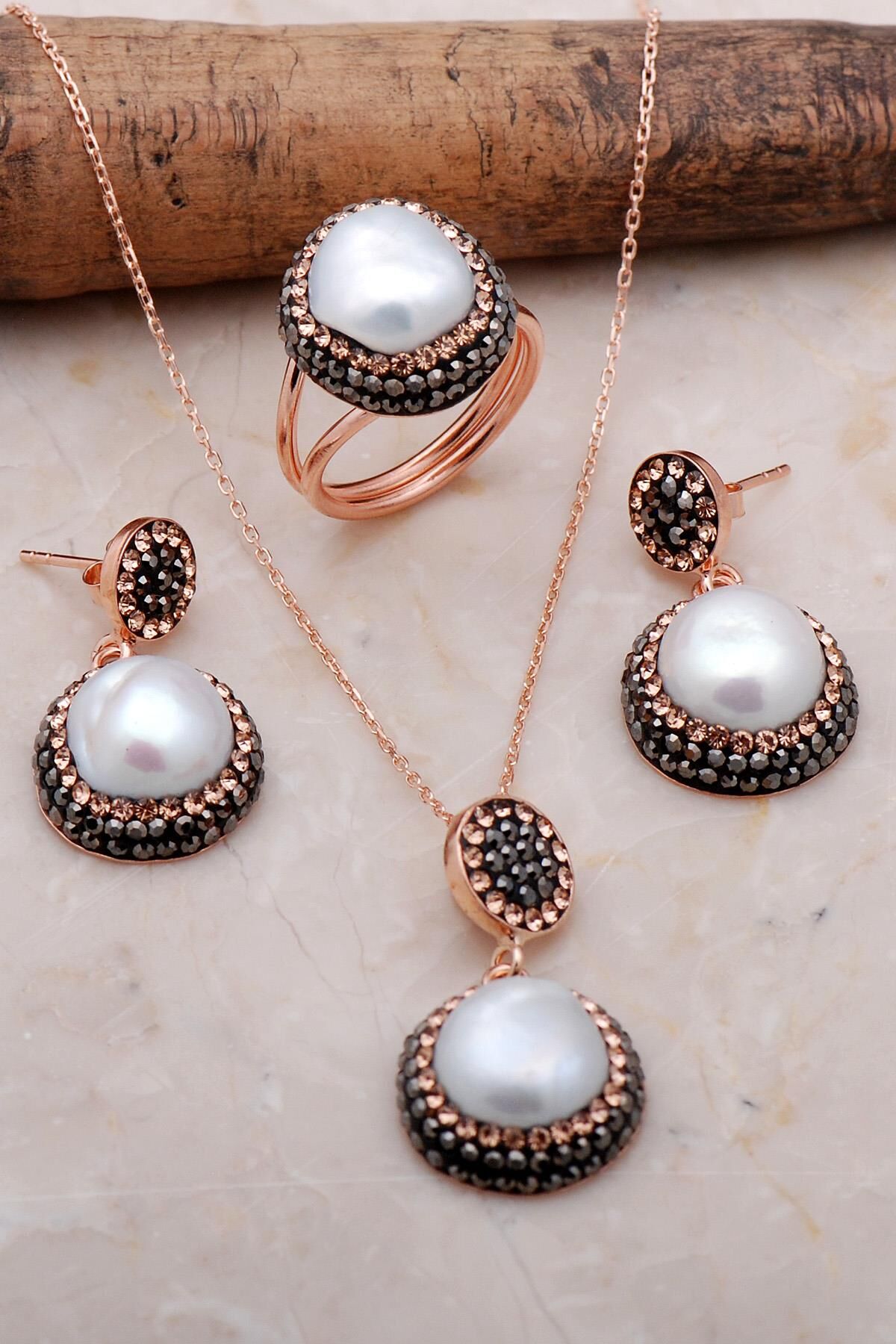 İnci Taşlı Rose Gümüş Set 2090