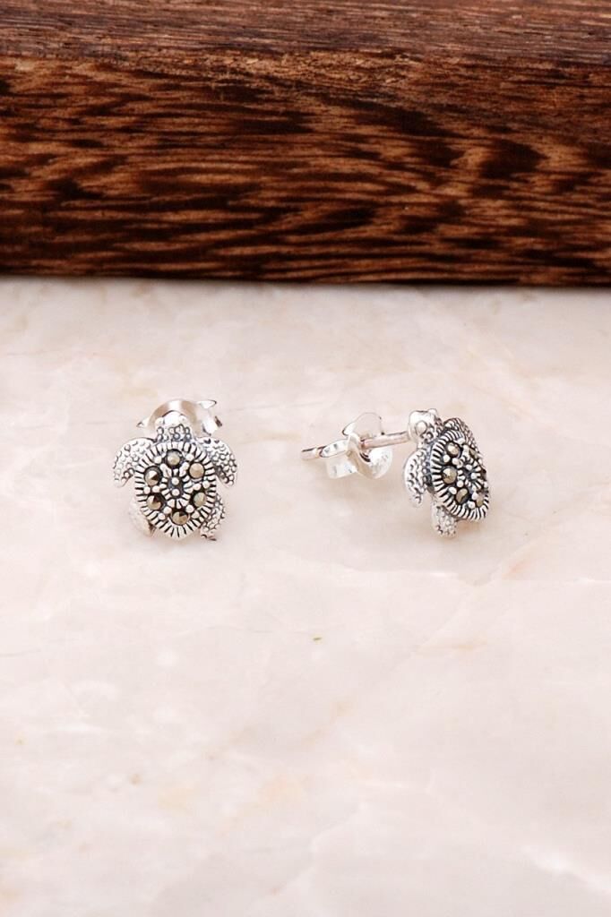 Kaplumbağa Tasarım Gümüş Küpe 4533