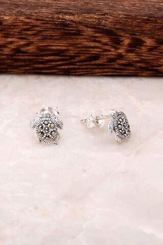 Kaplumbağa Tasarım Gümüş Küpe 4533