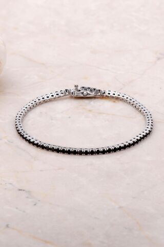 Su Yolu 2 Mm Pırlanta Montürlü Gümüş Bileklik 3711