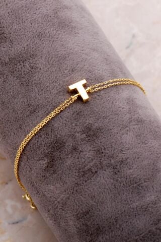 T Harfi Altın Kaplama Gümüş Bileklik 4247