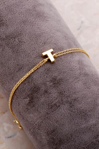 T Harfi Altın Kaplama Gümüş Bileklik 4247