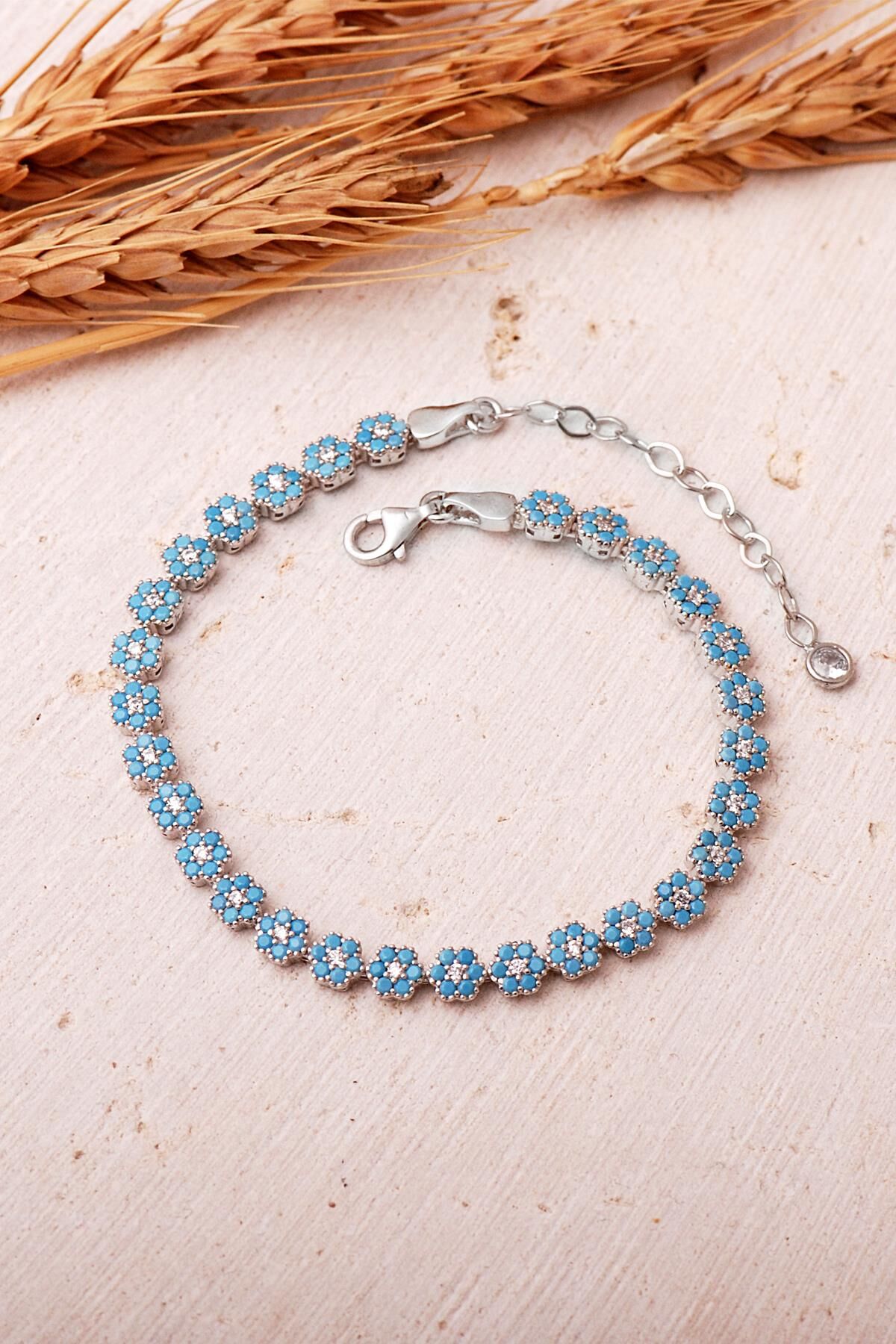 2 Farklı Renk Seçenekli Çiçek Rodyumlu 925 Ayar Gümüş Bileklik 4898