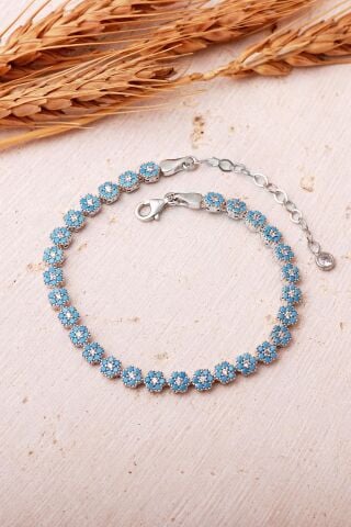 2 Farklı Renk Seçenekli Çiçek Rodyumlu 925 Ayar Gümüş Bileklik 4898