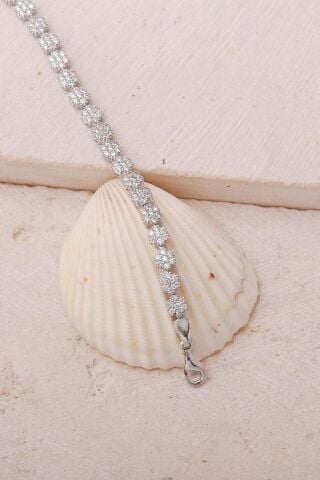 2 Farklı Renk Seçenekli Çiçek Rodyumlu 925 Ayar Gümüş Bileklik 4898