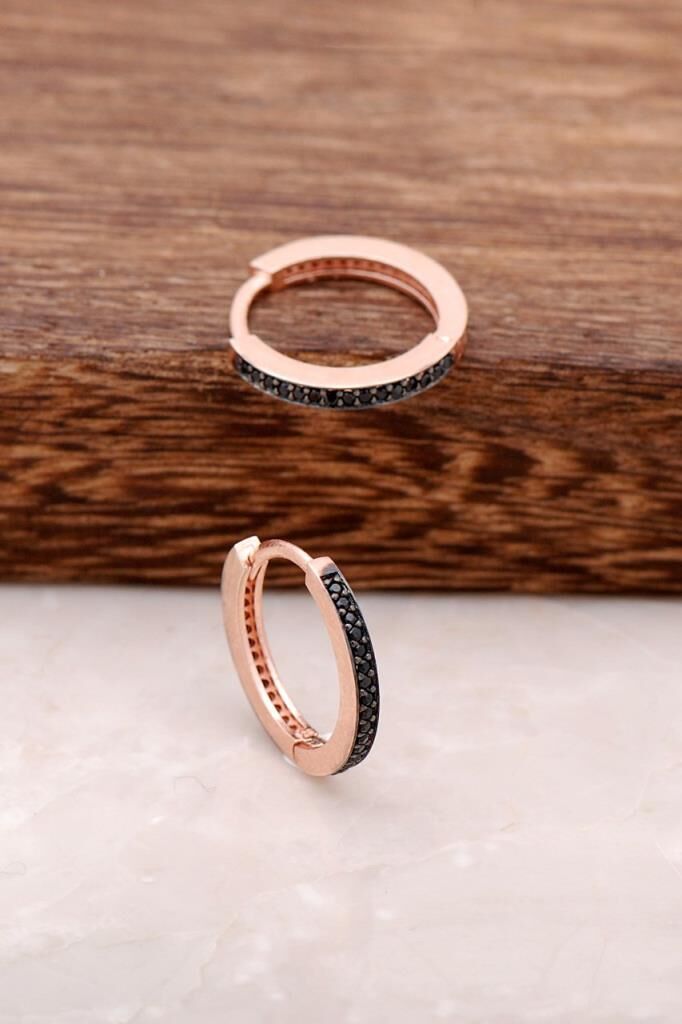 Rose Gümüş Safir Taşlı Tamtur Halka Küpe 3722