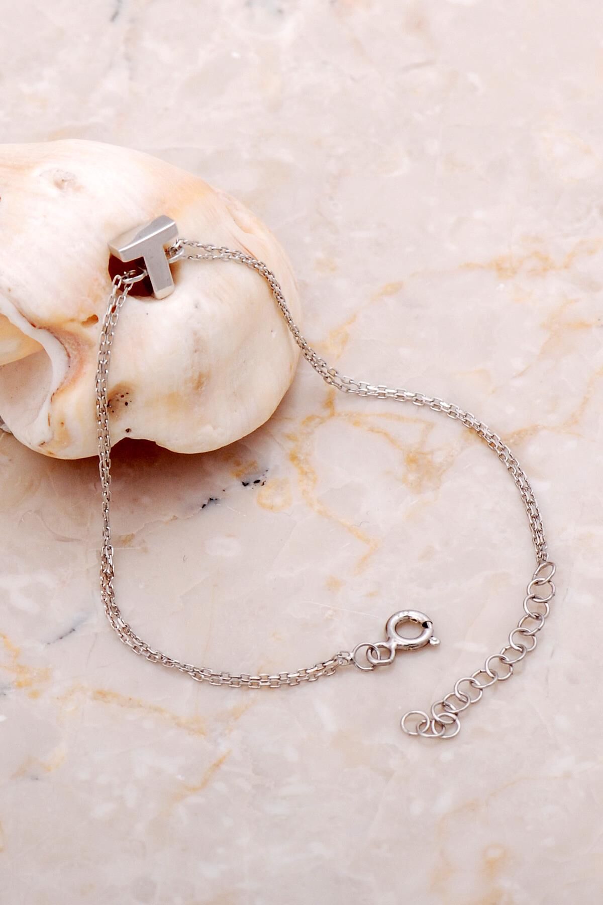 T Harfi Rodyumlu Gümüş Bileklik 4248